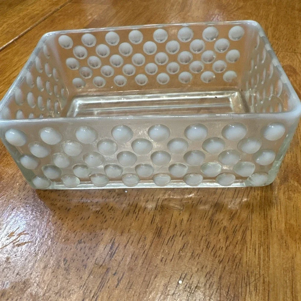Vintage Anchor Hocking Moonstone Hobnail Cigarette Box 1940s Opalescent No Lid